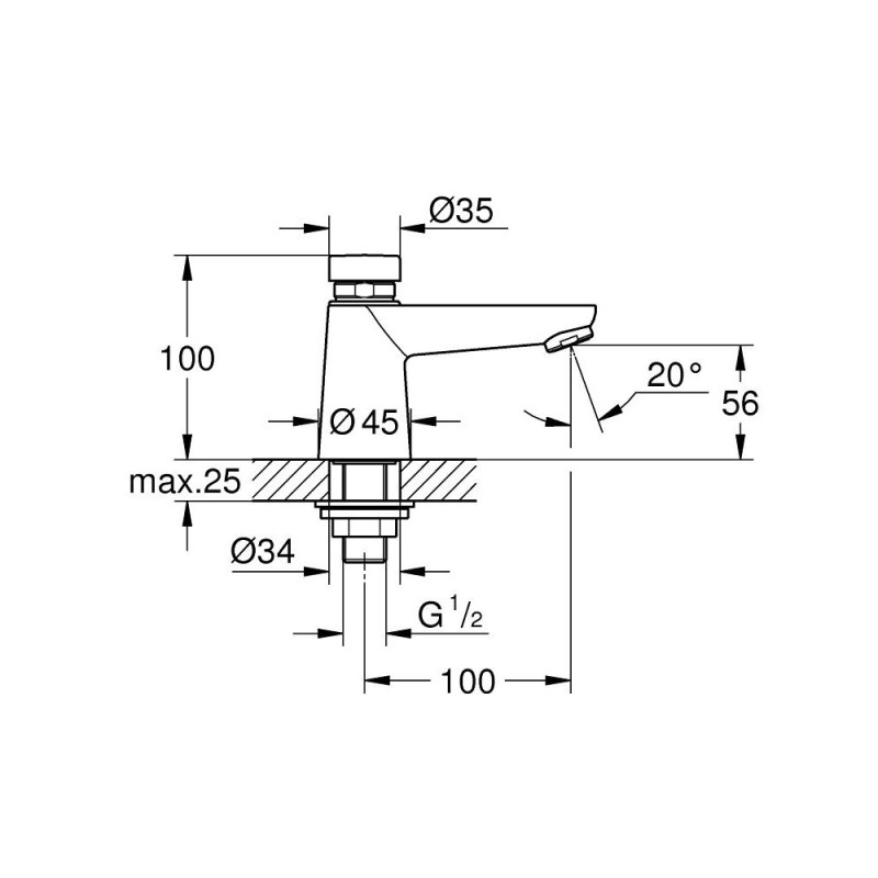 GROHE EUROECO COSMOPOLITAN S ΑΥΤΟΚΛΕΙΟΜΕΝΗ ΜΠΑΤΑΡΙΑ ΝΙΠΤΗΡΑ ΜΙΑΣ ΠΑΡΟΧΗΣ CHROME 