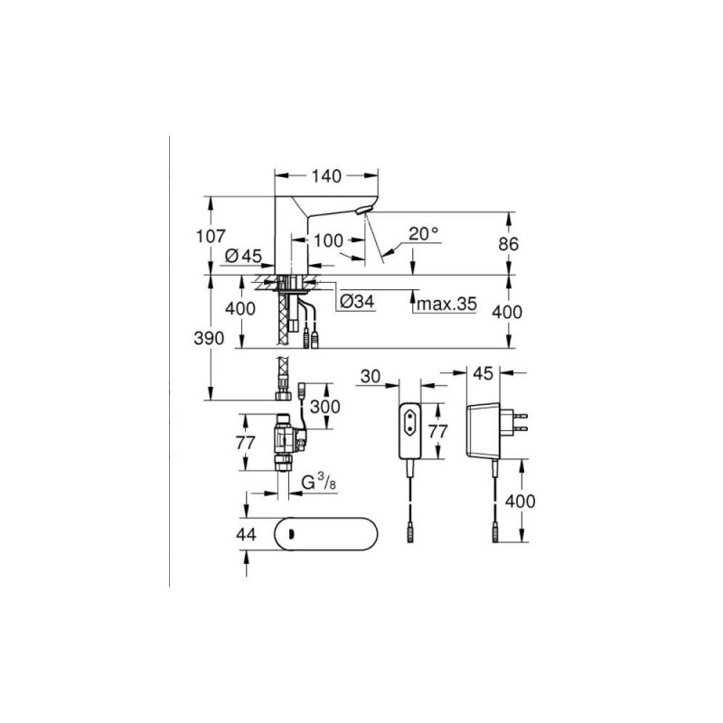 GROHE EUROECO COSMOPOLITAN E ΗΛΕΚΤΡΟΝΙΚΗ ΜΠΑΤΑΡΙΑ ΝΙΠΤΗΡΑ 6-230V CHROME 