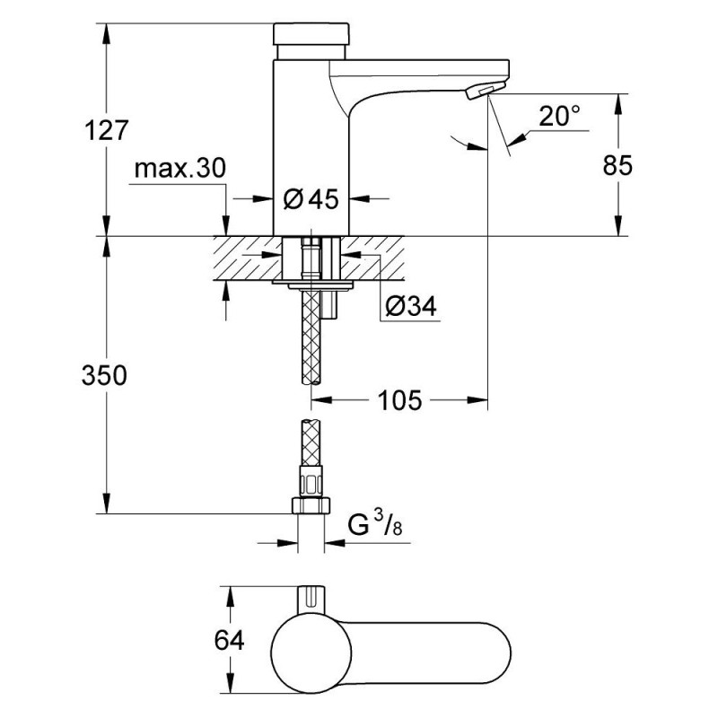 GROHE EUROSMART COSMOPOLITAN ΑΥΤΟΚΛΕΙΟΜΕΝΗ ΑΝΑΜΕΙΚΤΙΚΗ ΜΠΑΤΑΡΙΑ ΝΙΠΤΗΡΑ CHROME 