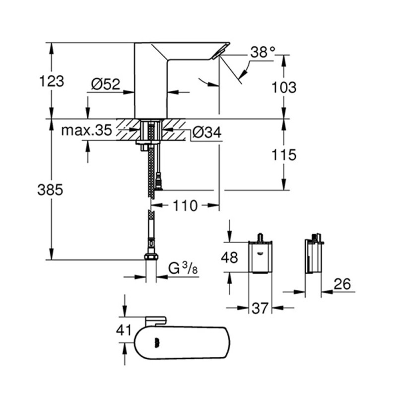 GROHE BAU COSMOPOLITAN ΗΛΕΚΤΡΟΝΙΚΗ ΜΠΑΤΑΡΙΑ ΝΙΠΤΗΡΑ ΜΠΑΝΙΟΥ CHROME 