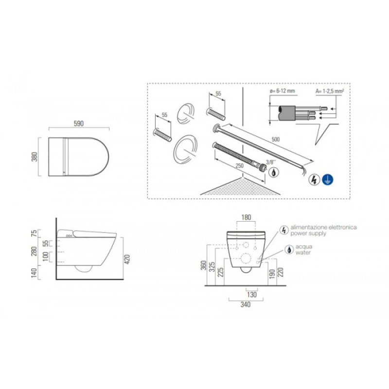 GSI WCLEAN SWIRL, ΚΡΕΜΑΣΤΗ ΛΕΚΑΝΗ ΜΕ ΕΝΣΩΜΑΤΩΜΕΝΟ ΗΛΕΚΤΡΟΝΙΚΟ ΜΠΙΝΤΕ, ΚΑΛΥΜΜΑ SOFT CLOSE, WHITE 7418K-300