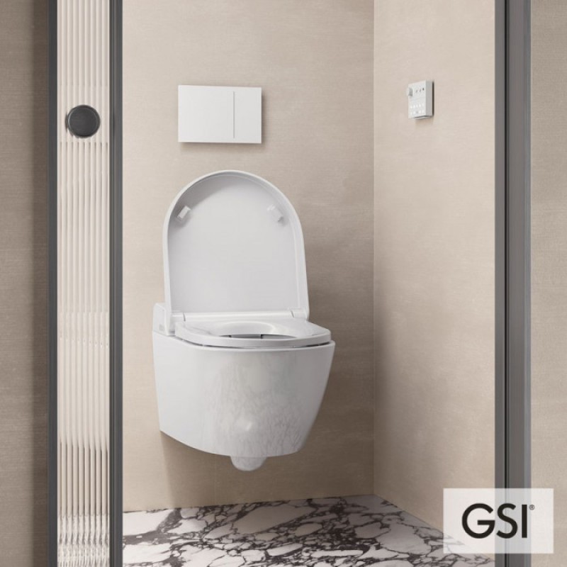 GSI WCLEAN SWIRL, ΚΡΕΜΑΣΤΗ ΛΕΚΑΝΗ ΜΕ ΕΝΣΩΜΑΤΩΜΕΝΟ ΗΛΕΚΤΡΟΝΙΚΟ ΜΠΙΝΤΕ, ΚΑΛΥΜΜΑ SOFT CLOSE, WHITE 7418K-300