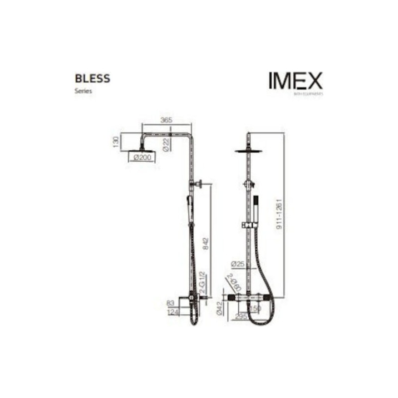 Imex Genova, Στήλη Ντους 2 Εξόδων, Nickel Mat, BDB063/NQ