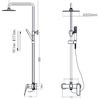 IMEX DELOS  ΡΥΘΜΙΖΟΜΕΝΗ 88-124 CM ΣΤΗΛΗ ΝΤΟΥΣ 2 ΕΞΟΔΩΝ CHROME, BDD055