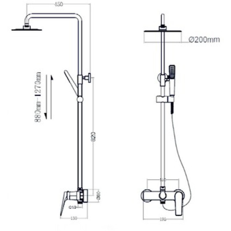 IMEX DELOS  ΡΥΘΜΙΖΟΜΕΝΗ 88-124 CM ΣΤΗΛΗ ΝΤΟΥΣ 2 ΕΞΟΔΩΝ CHROME, BDD055
