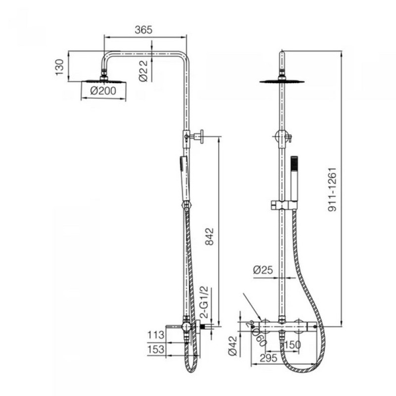 IMEX MONZA ΡΥΘΜΙΖΟΜΕΝΗ ΣΤΗΛΗ ΝΤΟΥΣ 2 ΕΞΟΔΩΝ, 88-124 CM, NICKEL MAT, BDM039/NQ
