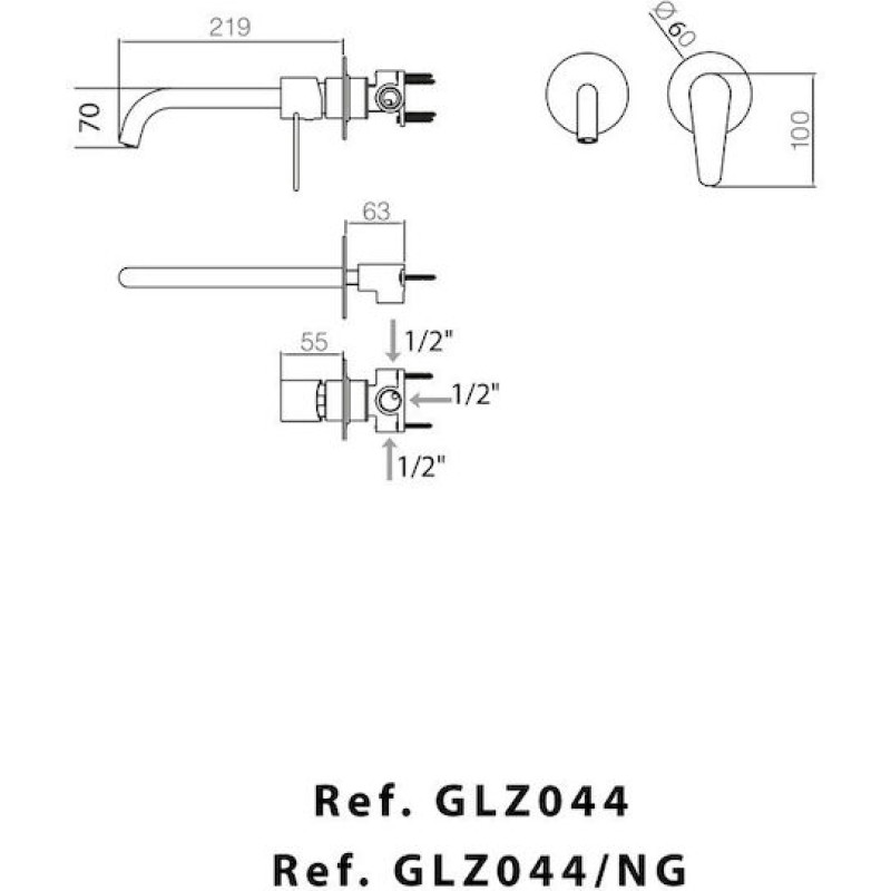 Imex Belgica, Mπαταρία Νιπτήρος  Εντοιχισμού, Chrome, GLZ044