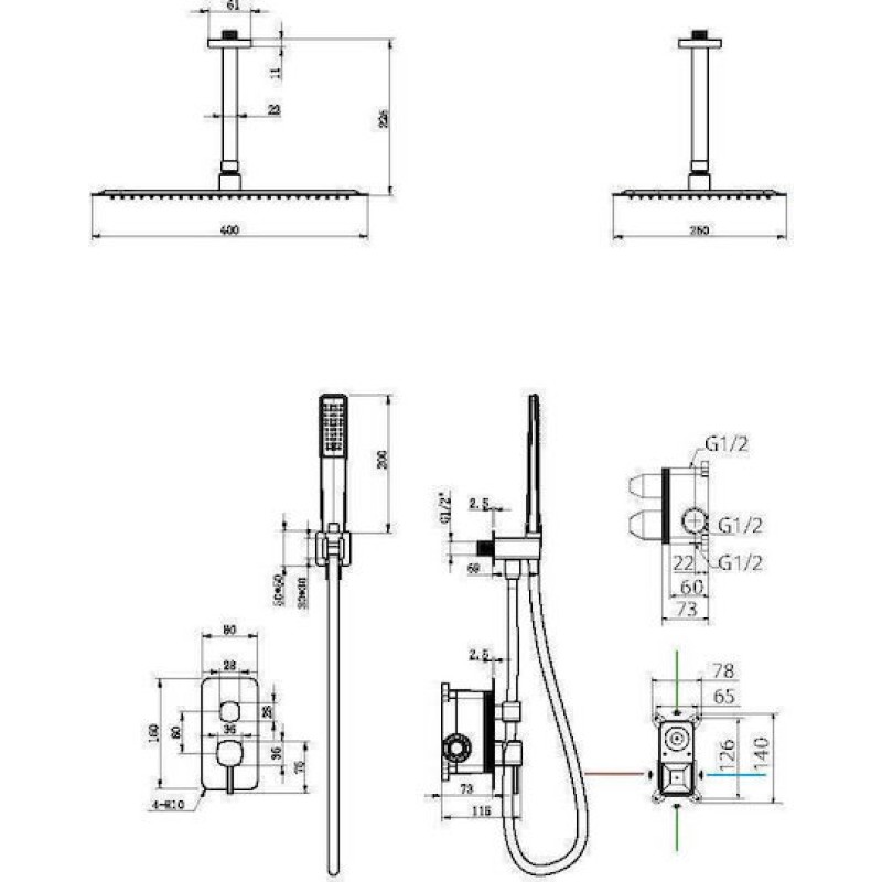 Imex Arezzo, Σετ Εντοιχισμού με Βραχίονα Οροφής, Nickel Mat, GPA068/NQ