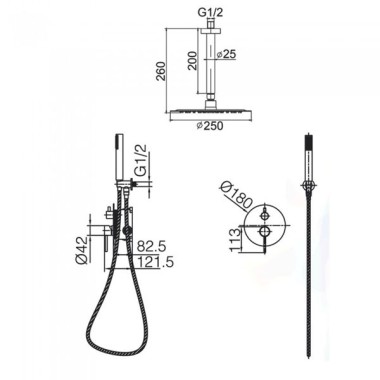 Imex Tivoli, Σετ Εντοιχισμού με Βραχίονα Οροφής, Black Gun Metal, GPT039/BGM