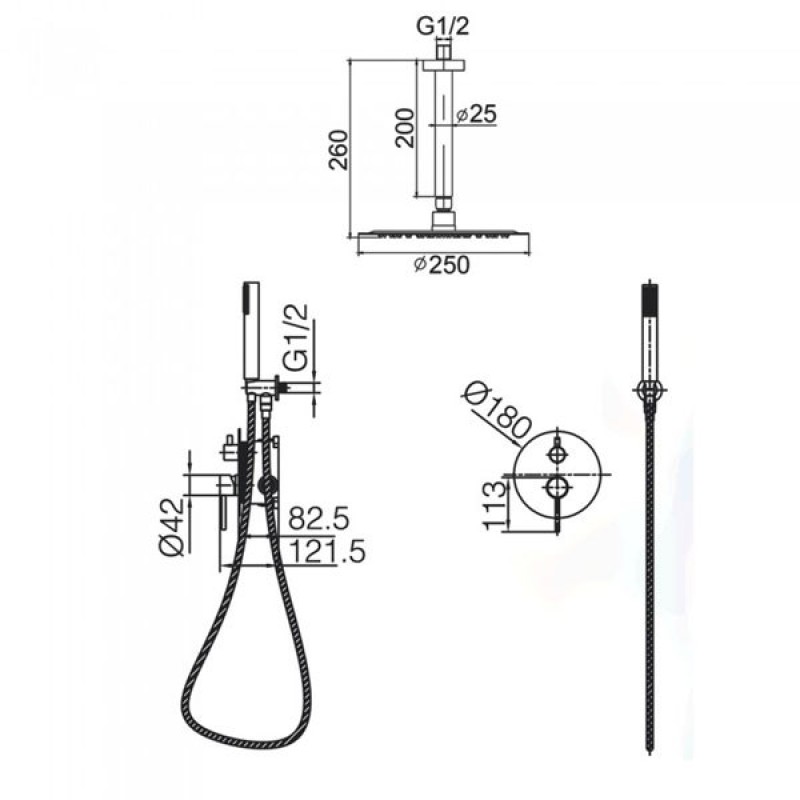 Imex Tivoli, Σετ Εντοιχισμού με Βραχίονα Οροφής, Black Gun Metal, GPT039/BGM