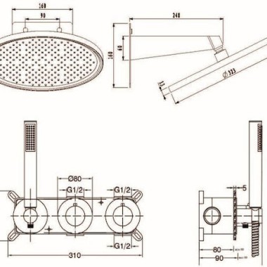 Imex Bolonia, Θερμοστατικό Σετ Εντοιχισμού Λουτρού, Gold Mat, GTB066/OC