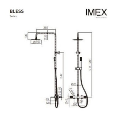 Imex Genova, Στήλη Ντους 2 Εξόδων, Black Matt, BDB063/NG