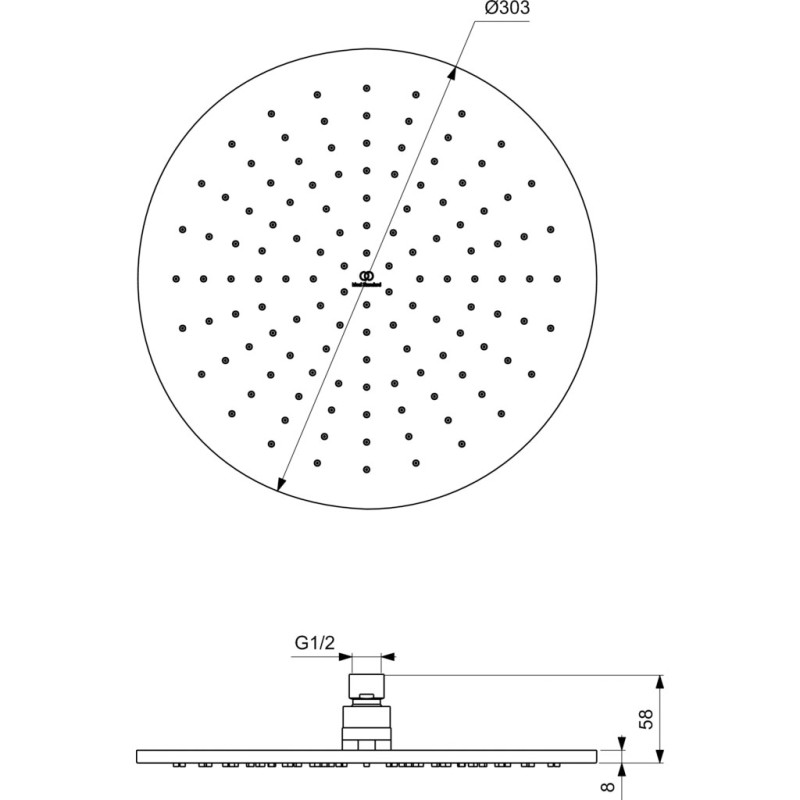  Ideal Standard, Irain, Στρογγυλή Κεφαλή Ντους, Φ30 cm, Βlack, A5803XG