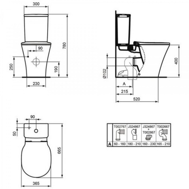 Ideal Standard Connect Air, Επιδαπέδια Λεκάνη Rimless + Κάλυμμα Soft Close, 45x90x45 cm, White, E014201