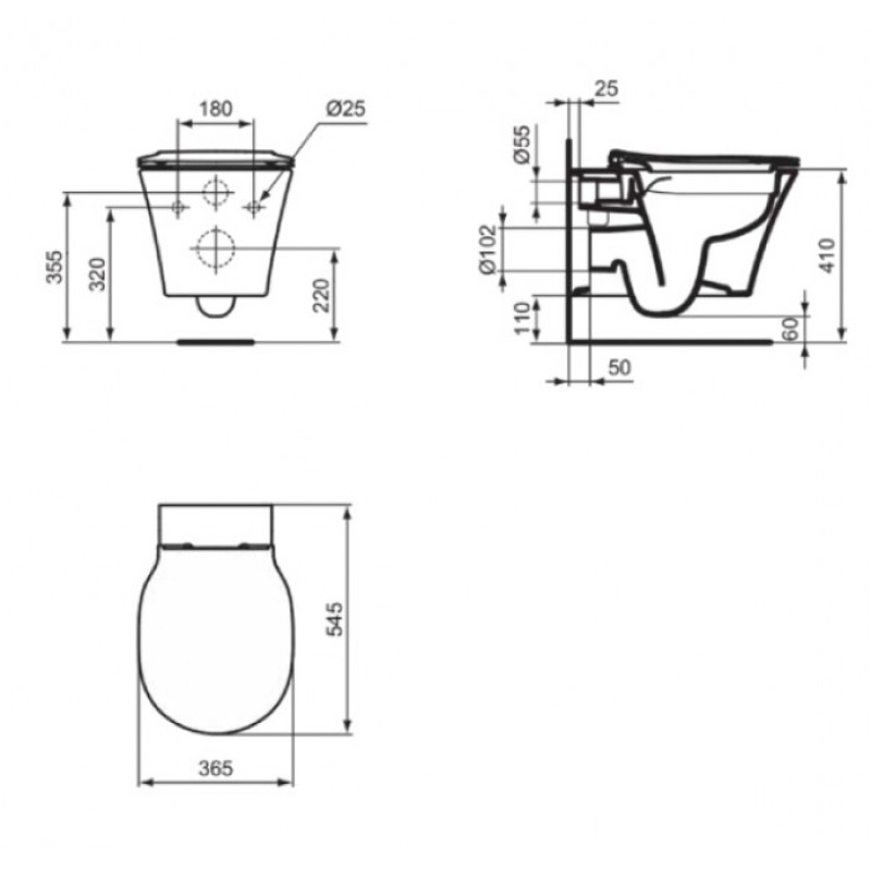 Ideal Standard Amazi II, Λεκάνη Κρεμαστή Rimless (Κομπλέ), White, 54x36 cm, R051401