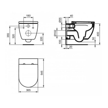 Ideal Standard Elisse, Κρεμαστή Λεκάνη Rimless με Κάλμμα, White, T569201
