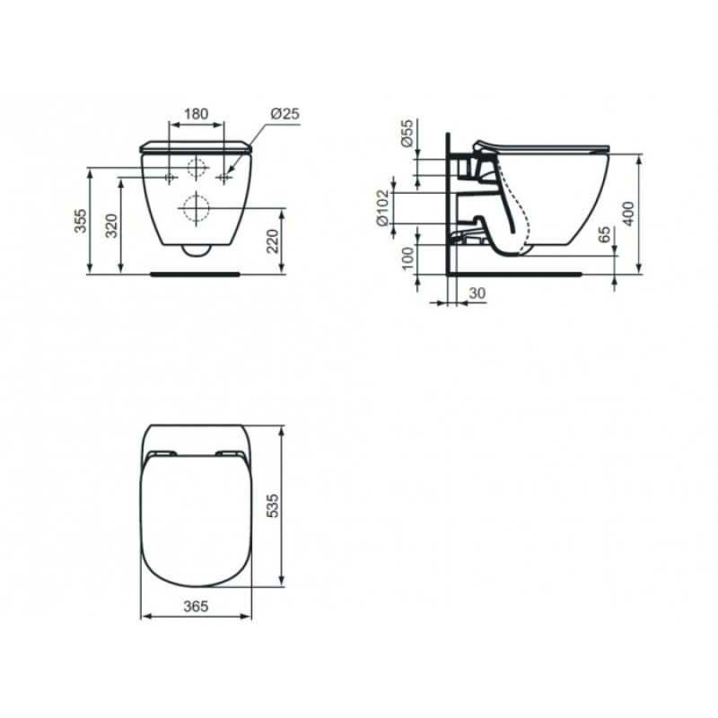 Ideal Standard Tessi II, Επίτοιχη Κρεμαστή Λεκάνη + Κάλυμμα Soft Close, White Matt, Τ007901
