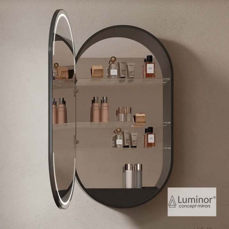 LUMINOR JAZZ 50CM ΝΤΟΥΛΑΠΙ ΜΕ ΦΩΤΙΖΟΜΕΝΟ ΚΑΘΡΕΠΤΗ LED ΠΛΑΙΣΙΟ ΑΛΟΥΜΙΝΙΟΥ ΚΑΙ ΕΝΣΩΜΑΤΩΜΕΝΗ ΠΡΙΖΑ 230V, BLACK MATT, 5027