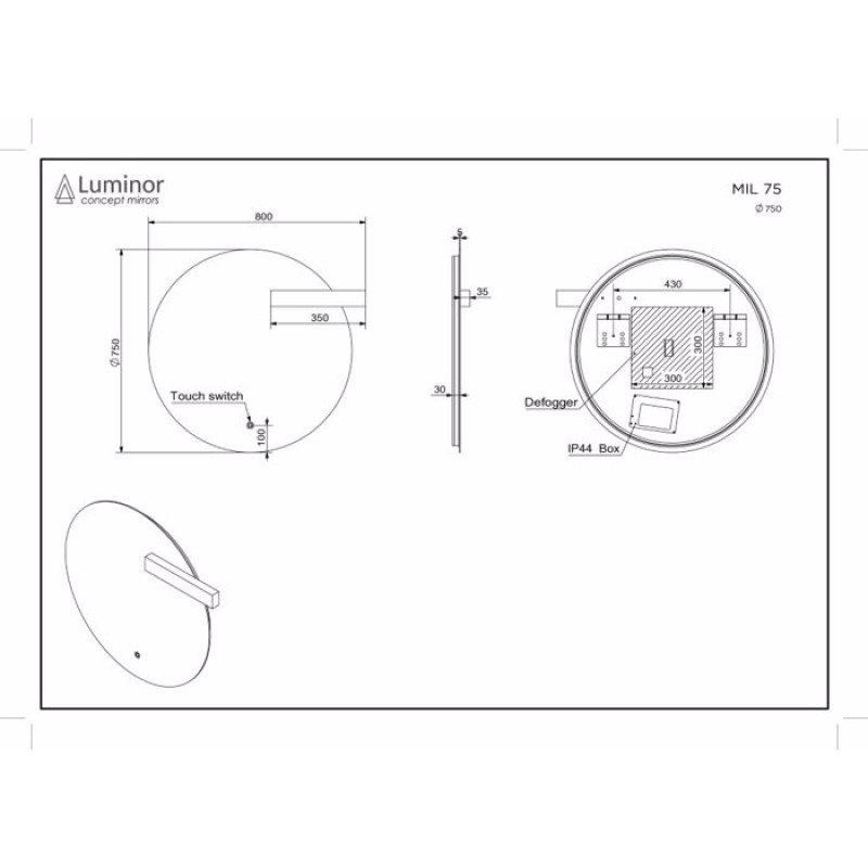 LUMINOR MILO 75CM ΦΩΤΙΖΟΜΕΝΟΣ ΚΑΘΡΕΠΤΗΣ LED ME ΕΚΚΕΝΤΡΗ ΑΠΛΙΚΑ, MIL 75