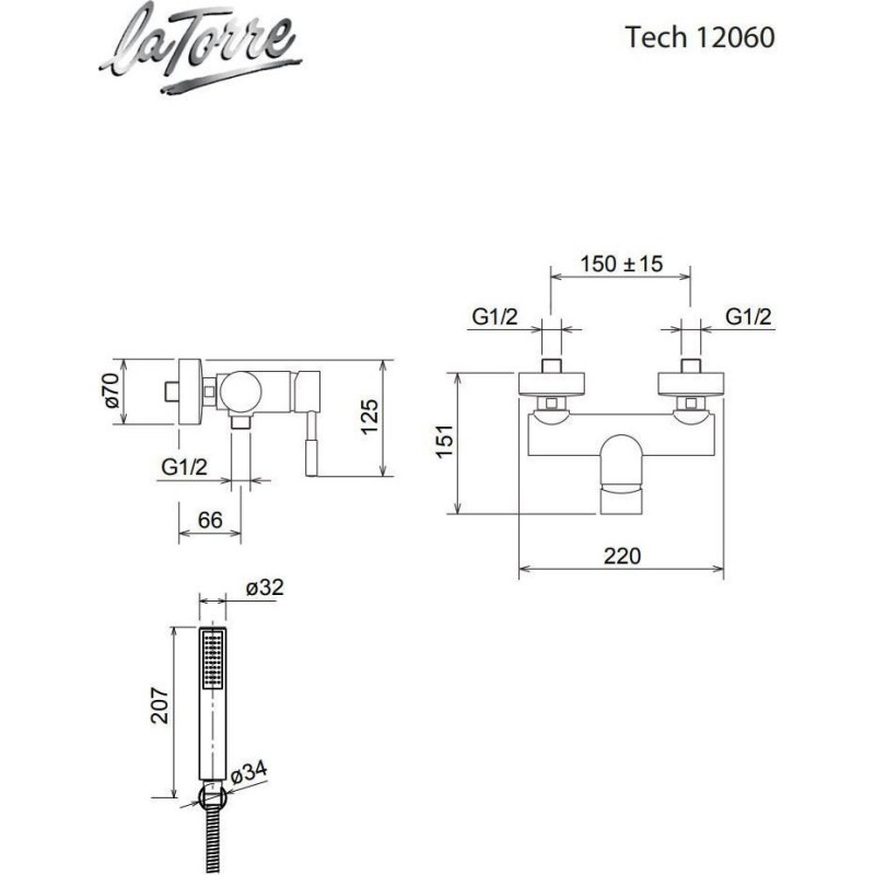 LA TORRE NEW TECH ΜΠΑΤΑΡΙΑ ΛΟΥΤΡΟΥ ΜΕ ΕΠΙΤΟΙΧΙΟ ΣΤΗΡΙΓΜΑ ΤΗΛΕΦΩΝΟΥ INOX FINISH 