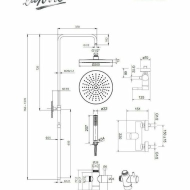 LA TORRE NEW TECH ΡΥΘΜΙΖΟΜΕΝΗ ΣΤΗΛΗ ΝΤΟΥΖ 2 ΕΞΟΔΩΝ 83-144CM INOX FINISH 