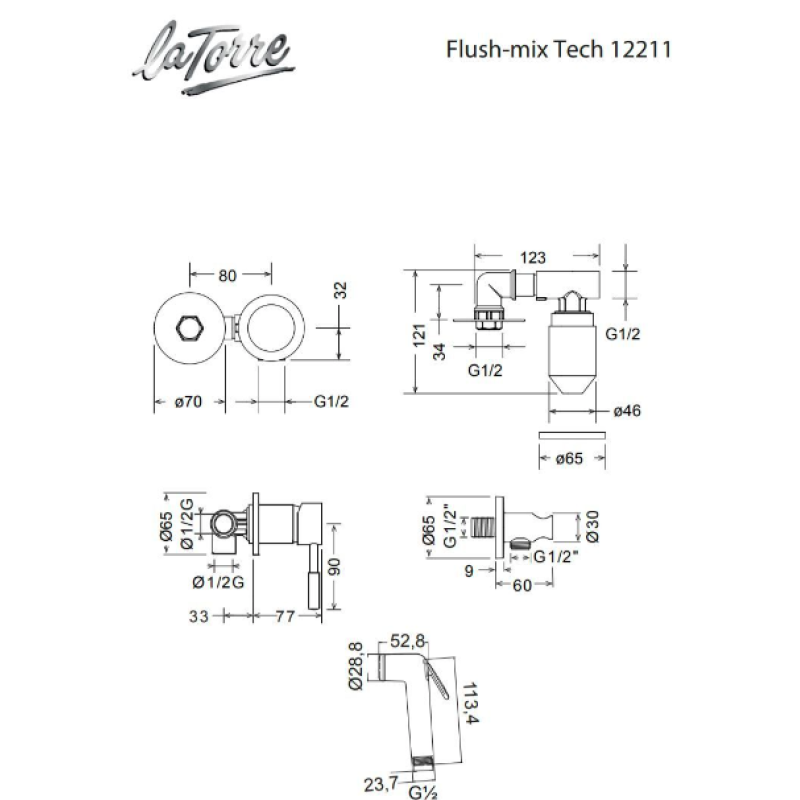 La Torre Tech Ντουζάκι Υγιεινής - Μπιντέ White Matt 12211-300