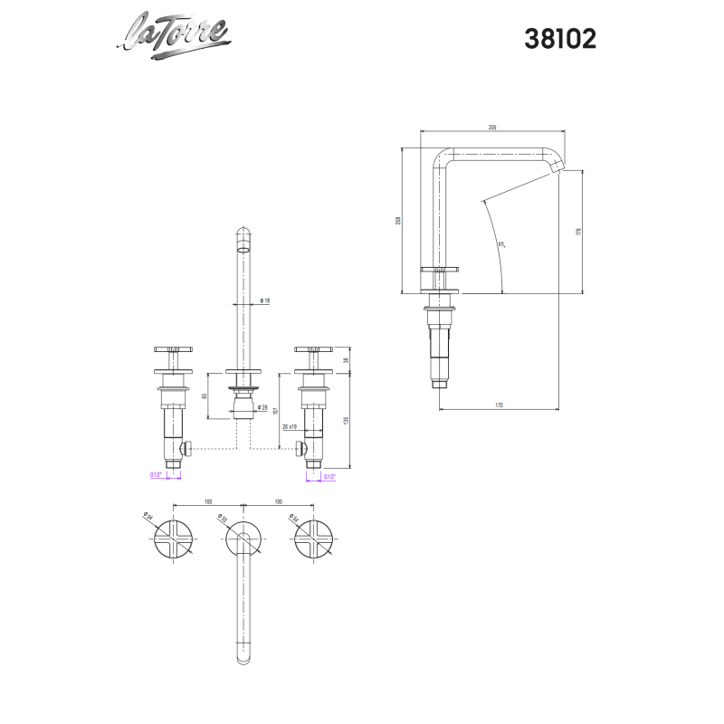 LA TORRE ELLE CROSS ΜΠΑΤΑΡΙΑ ΝΙΠΤΗΡΑ 3 ΟΠΩΝ INOX FINISH 