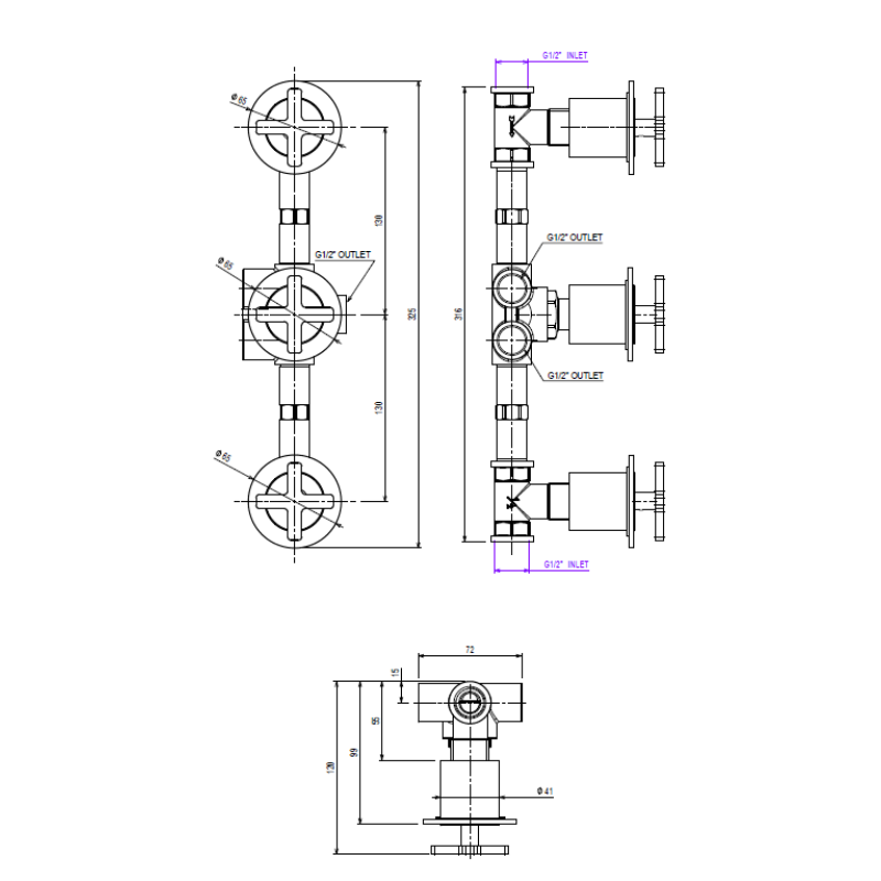 LATTORE ELLE CROSS ΜΠΑΤΑΡΙΑ ΕΝΤΟΙΧΙΣΜΟΥ ΛΟΥΤΡΟΥ 3 ΕΞΟΔΩΝ ANTIQUE BRASS, 38289-221