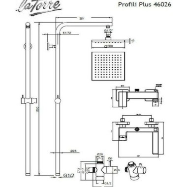 LA TORRE PROFILI PLUS ΣΤΗΛΗ ΝΤΟΥΖ ΣΤΑΘΕΡΟΥ ΥΨΟΥΣ 117CM ΜΕ ΤΕΤΡΑΓΩΝΗ ΚΕΦΑΛΗ ΚΑΙ ΝΜΠΑΤΑΡΙΑ CHROME