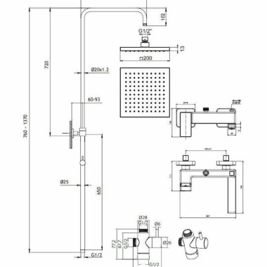 LA TORRE PROFILI PLUS ΡΥΘΜΙΖΟΜΕΝΗ ΣΤΗΛΗ ΝΤΟΥΖ 83-144CM ΜΕ ΤΕΤΡΑΓΩΝΗ ΚΕΦΑΛΗ ΚΑΙ ΜΠΑΤΑΡΙΑ CHROME