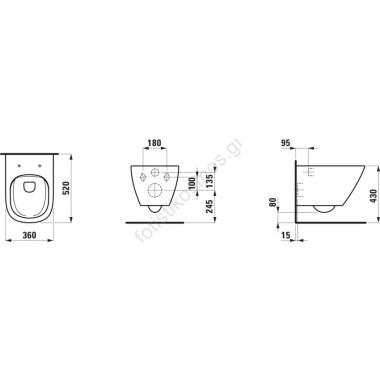 Laufen Lua Washdown, Κρεμαστή Λεκάνη Rimless, 52x36 cm, White, H8200800000001
