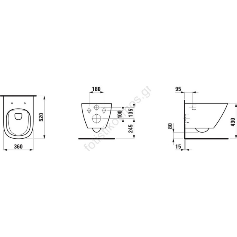 Laufen Lua Washdown, Κρεμαστή Λεκάνη Rimless, 52x36 cm, White, H8200800000001