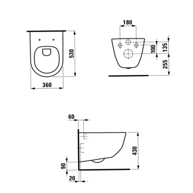 Laufen Pro, Eπίτοιχη Κρεμαστή Λεκάνη Laufen, 53x36 cm, White, Η8209660000001