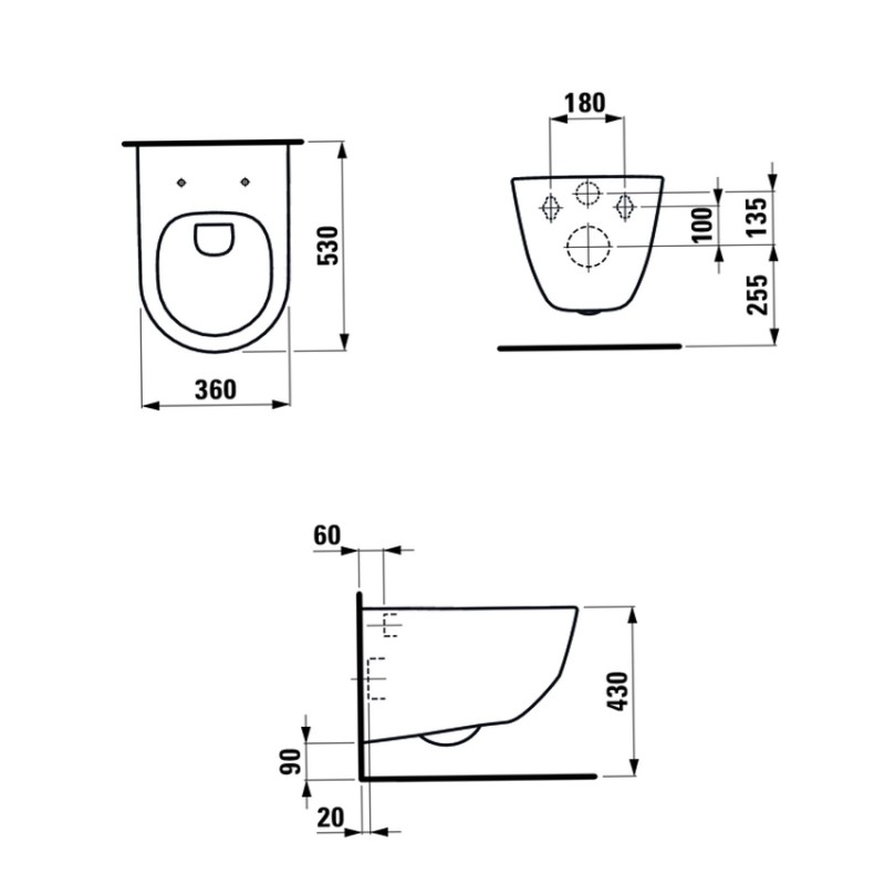 Laufen Pro, Eπίτοιχη Κρεμαστή Λεκάνη Laufen, 53x36 cm, White, Η8209660000001