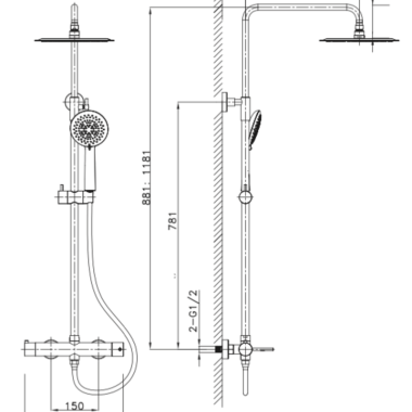 ORABELLA ELEGANCE, ΡΥΘΜΙΖΟΜΕΝΗ ΣΤΗΛΗ ΝΤΟΥΖ 88-118CM 2 ΕΞΟΔΩΝ, CHROME, 10244