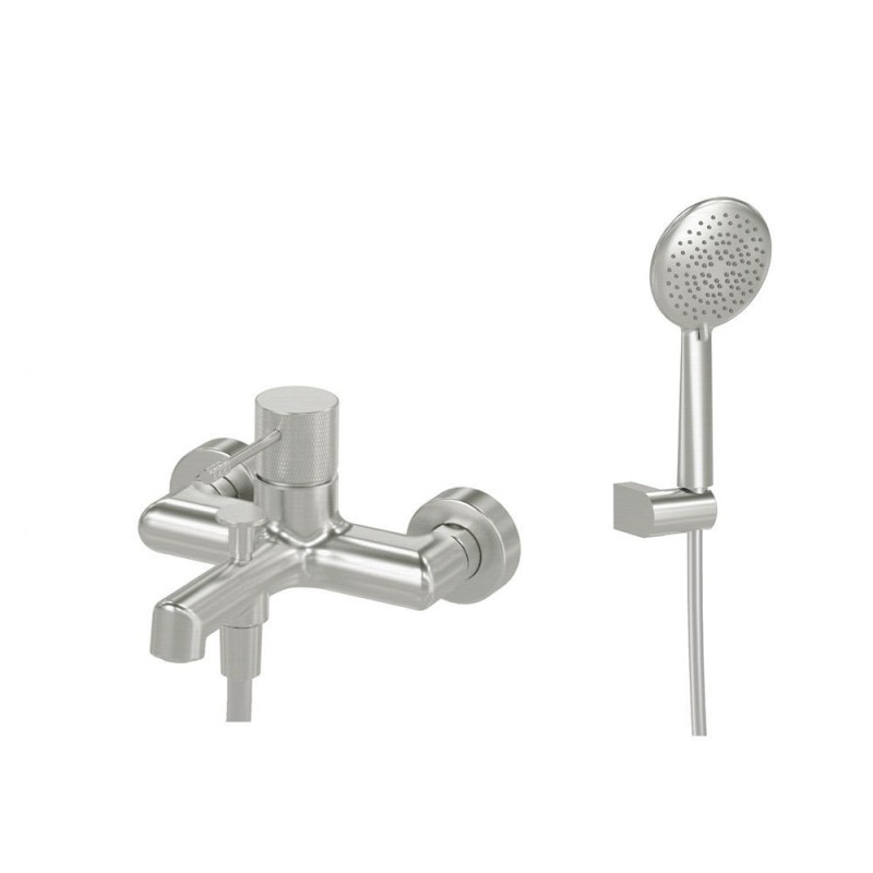ORABELLA TERRA, ΜΠΑΤΑΡΙΑ ΛΟΥΤΡΟΥ ΜΕ ΜΕΤΑΛΛΙΚΟ ΤΗΛΕΦΩΝΟ ΚΑΙ ΣΠΙΡΑΛ, BRUSHED NICKEL, 10315