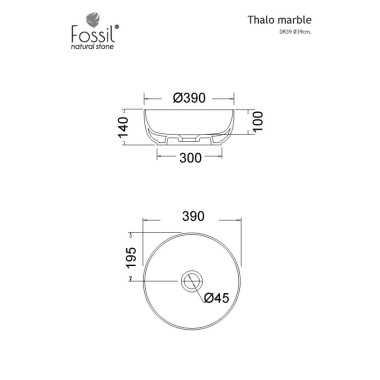 Νιπτήρας Μαρμάρινος Επικαθήμενος Thalo 33cm, Carrara Nuovo, DR 33-300