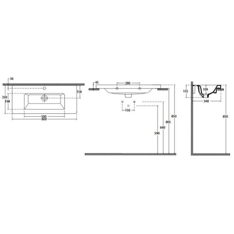 Νιπτήρας Bianco Urban 80X35 35080-300