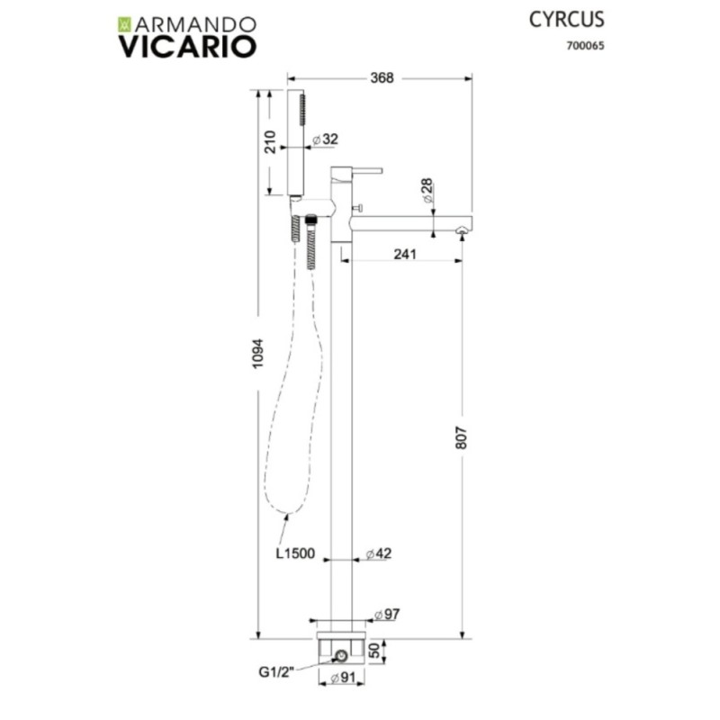 Armando Vicario Cyrcus Μπαταρία Λουτρού Επιδαπέδια 2 Εξόδων Black Brushed 700065-410