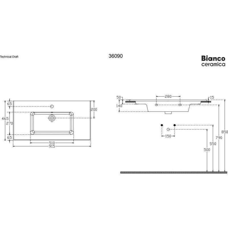 Νιπτήρας Bianco Flat 91,5 X 46,5 36090-300