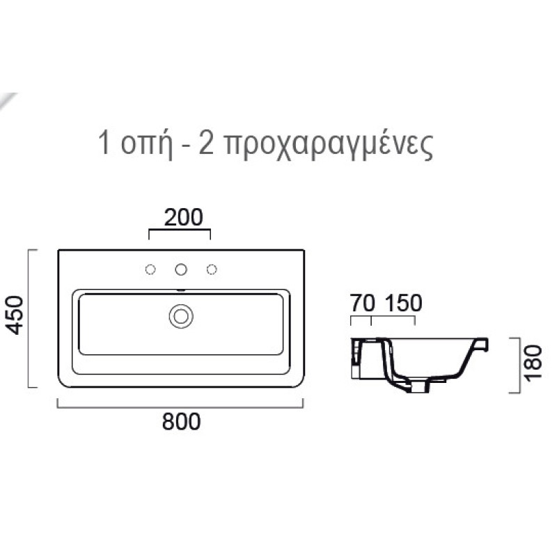 Νιπτήρας Bianco City 80X45 MCITY36-300