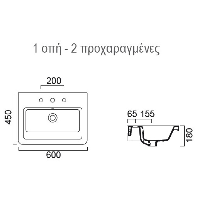 Νιπτήρας Bianco City 60X45 MCITY82-300