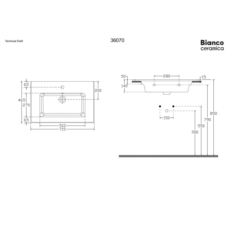 Νιπτήρας Bianco Flat 71,5 X 46,5  36070-300