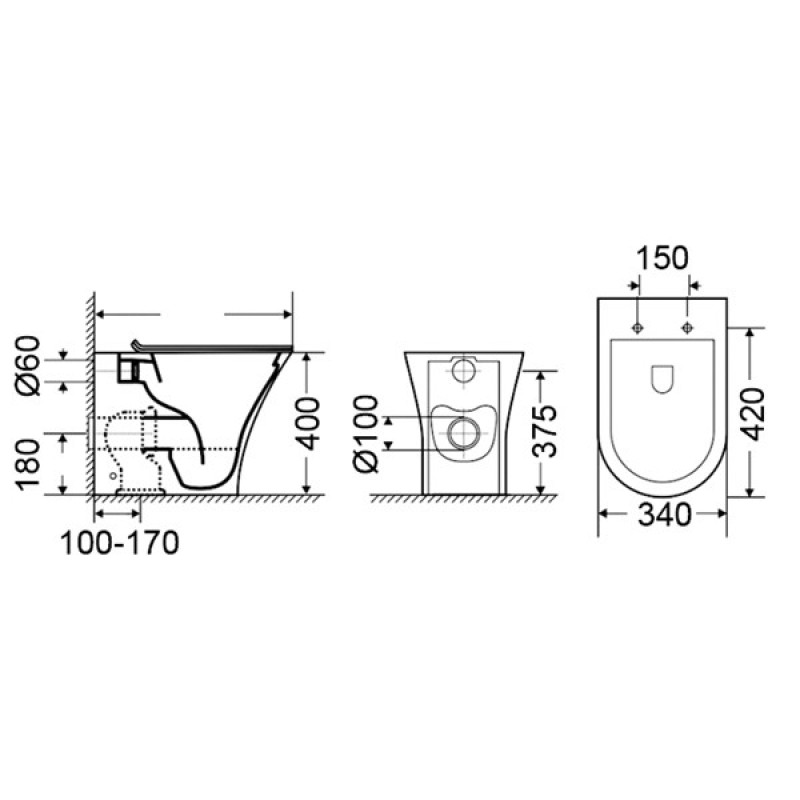 Λεκάνη Bianco AIDA Rimless 52 cm AD 13000SC-300