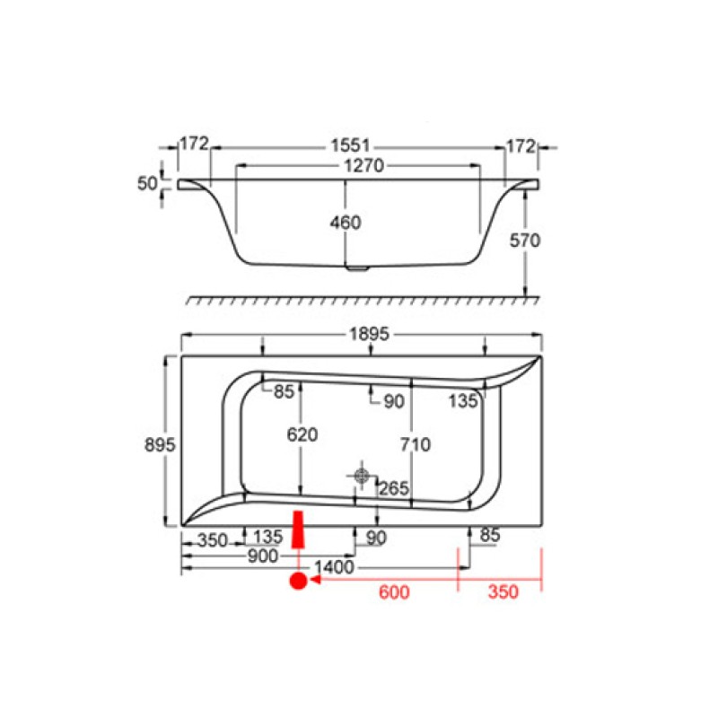 Μπανιέρα Carron Linea Carronite 190 x 90 cm 431C