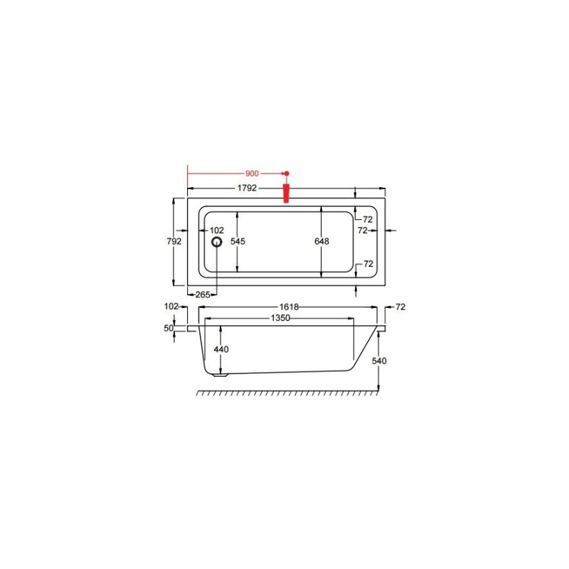 Μπανιέρα Carron Quantum Carronite 180 x 80 cm Ευθύγραμμη 457C