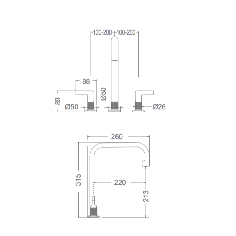 Gessi INCISO Μπαταρία Κουζίνας Πάγκου Inox 58701