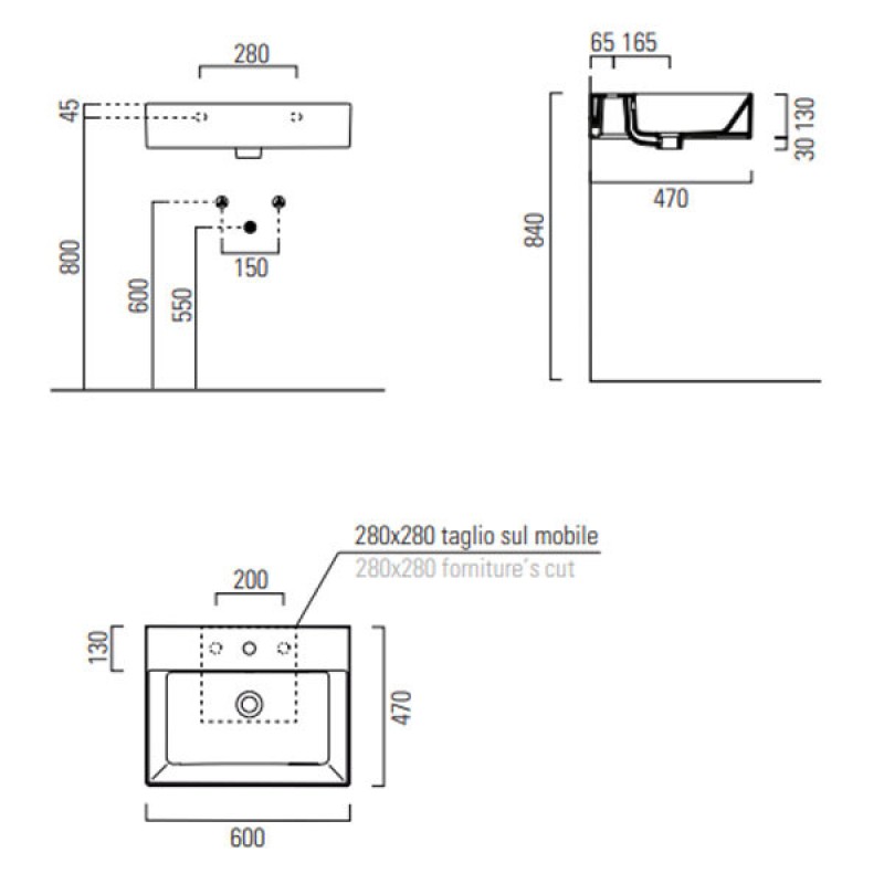 Νιπτήρας GSI Kube-X Slim rim 60X47 9431-300