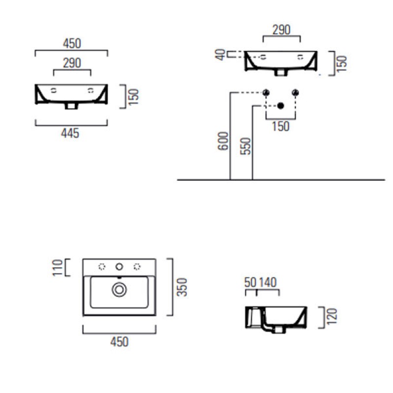 Νιπτήρας GSI Kube-X Slim rim 45X35 9485-300