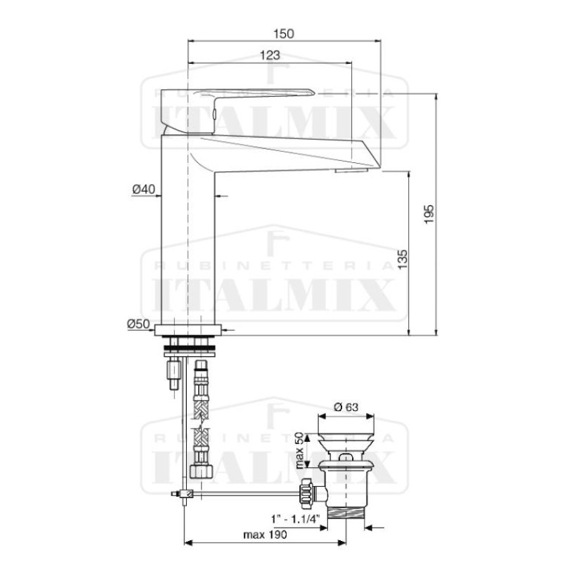 Italmix Unica Μπαταρία Νιπτήρος Chrome UN 200